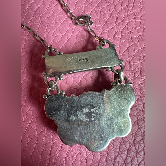 Colorful Sterling Turquoise Dahlia and Spiny Oyster Gemstone Pendant Necklace - Picture 4 of 5